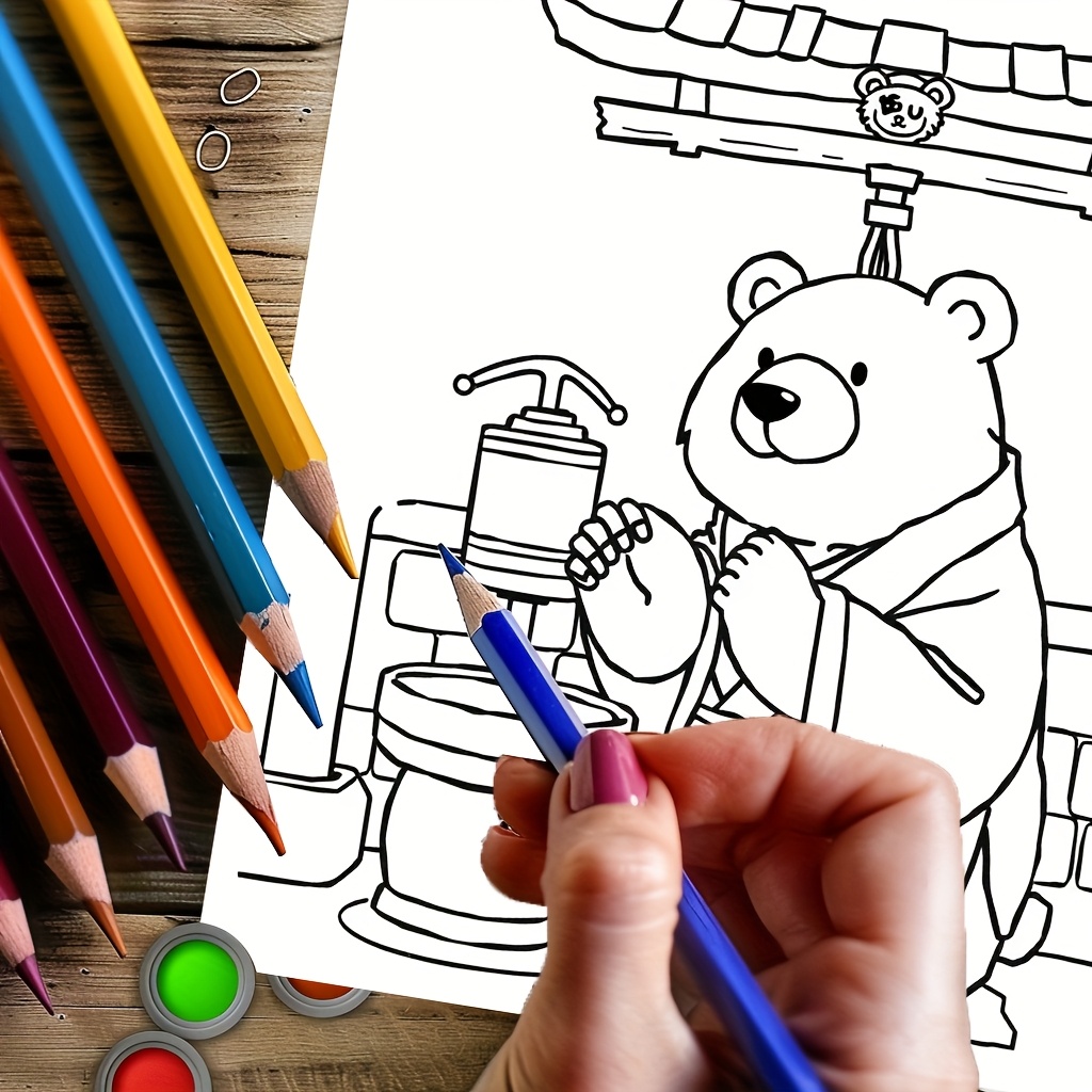 28 Pages Cute Bear in Japan Co - Adult Coloring Book Stress Relief 评论和价格