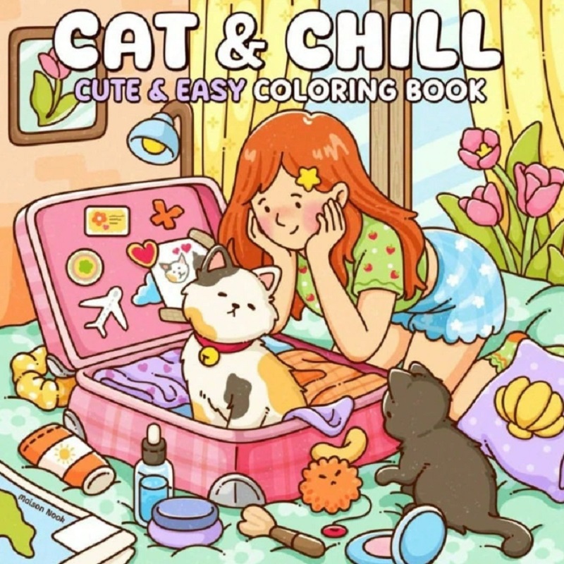 Cat & Girl Cute Easy Coloring  - Adult Coloring Book Stress Relief 评论和价格