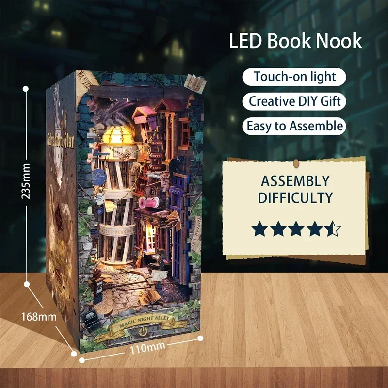 Retro DIY Magic Night Alley Wo - Diy Wooden Book Nook Kit Shelf Insert 评论和价格